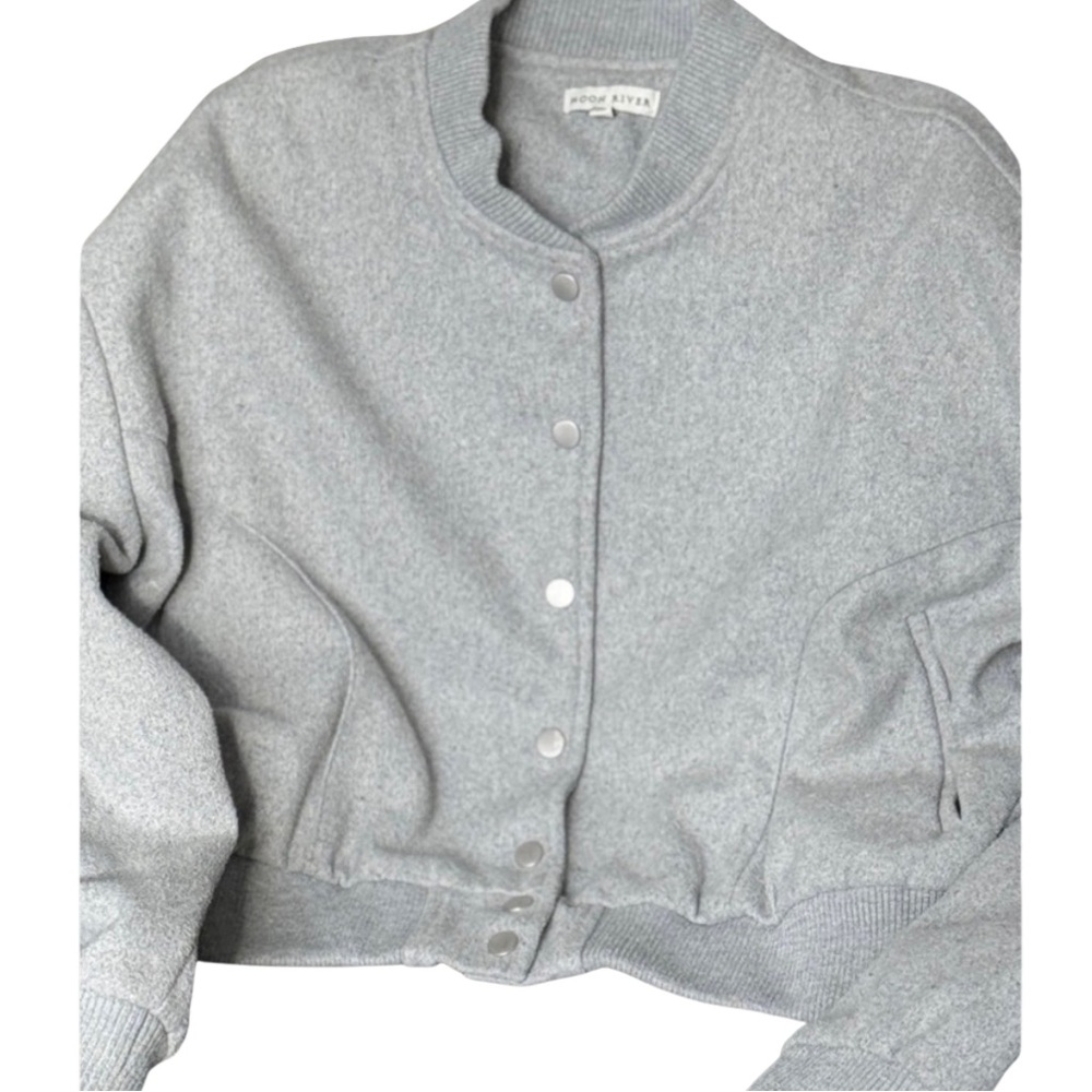 Women's Gray Button-Up Bomber Jacket